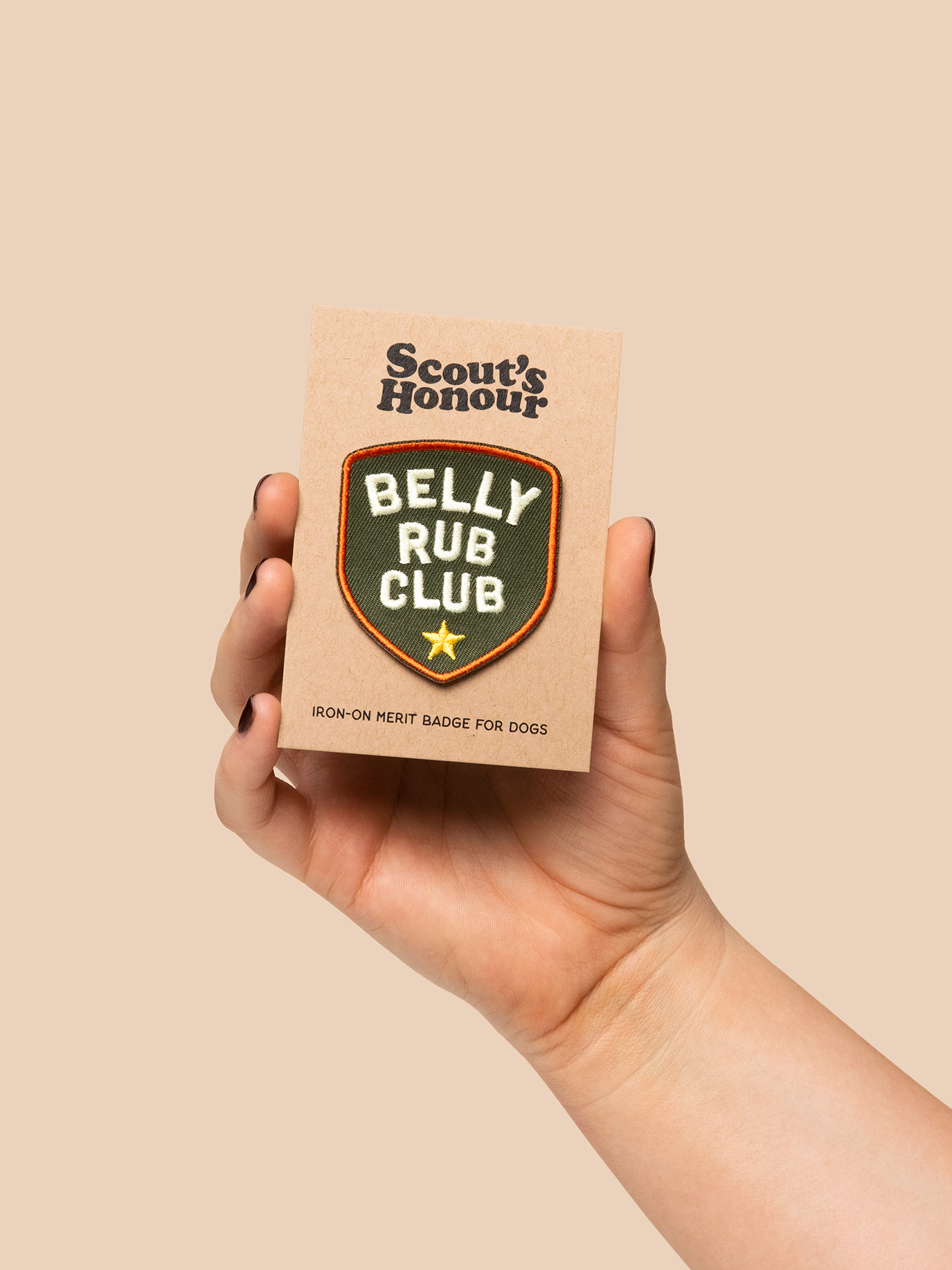 Silitettävä kangasmerkki, "BELLY RUB CLUB"